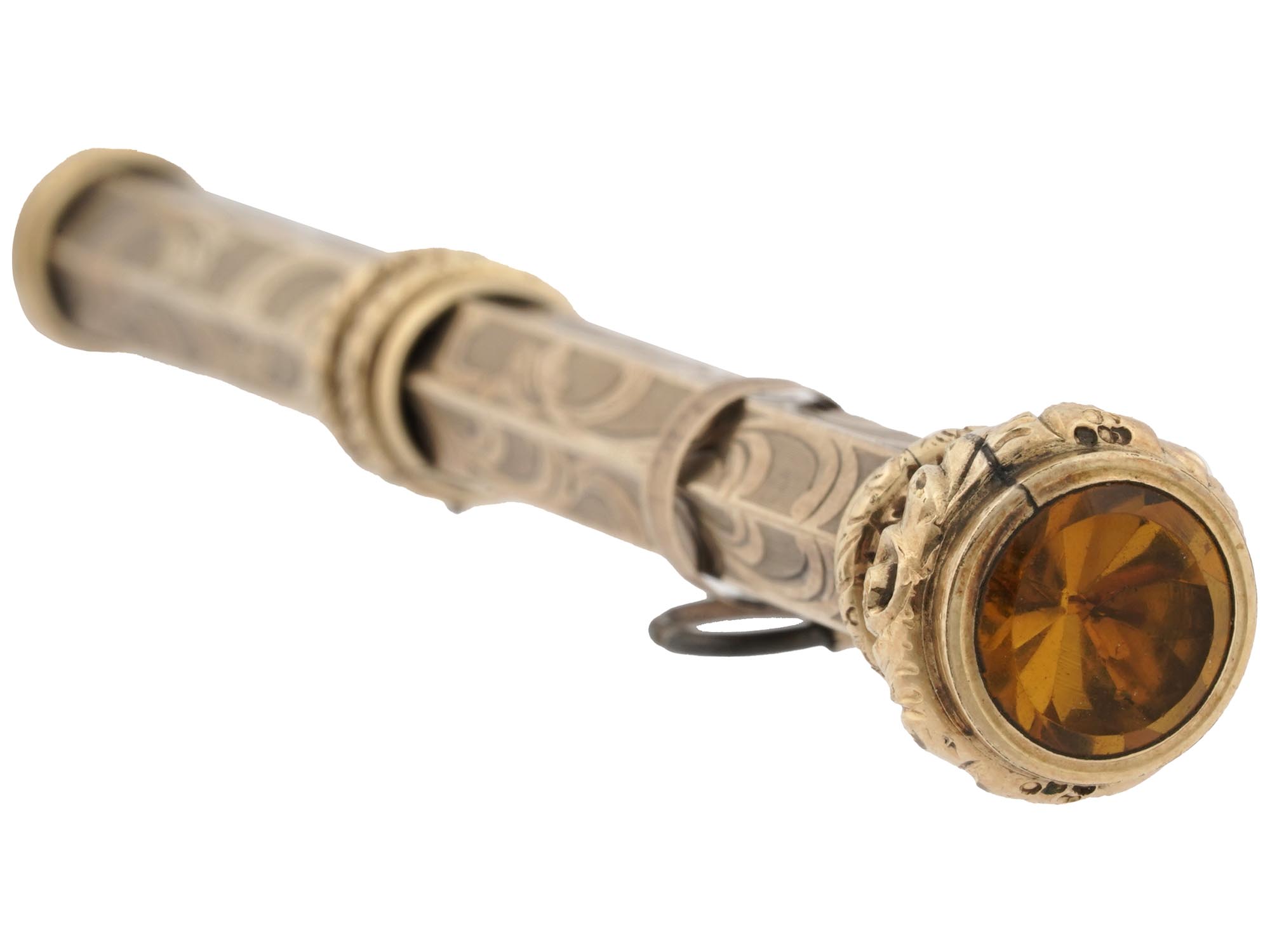 14K GOLD MECHANICAL PENCIL W CITRINE TOP ACCENT PIC-3